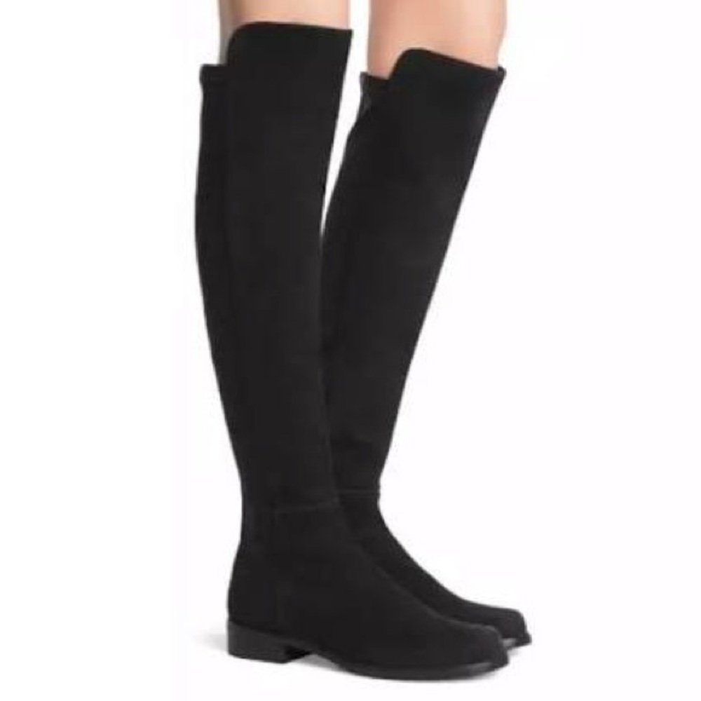 Stuart Weitzman 5050 Black Suede Over-the-Knee Stretch Pull-On Boots Size 39